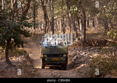 Reisegruppe des Öko-Touristen in Ranthambhore National Park, Rajasthan, Nordindien Stockfoto