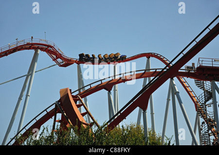 Dragon Khan Achterbahnfahrt, China, Themenpark PortAventura, Salou, Costa Daurada, Provinz Tarragona, Katalonien, Spanien Stockfoto