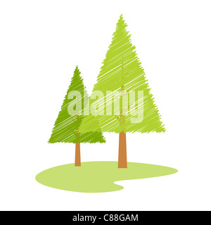 Illustration der Vektor Weihnachtsbaum mit Sketch-Effekt gegen einen isolierten Hintergrund Stockfoto