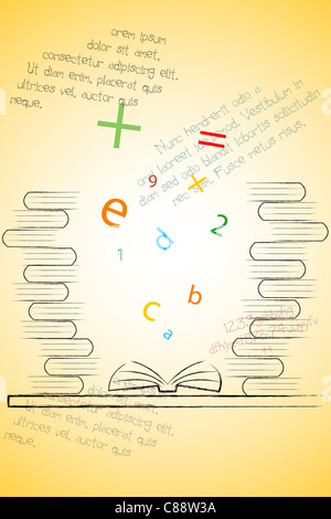 Abbildung aufgeschlagenen Buches mit fliegenden Alphabete Stockfoto