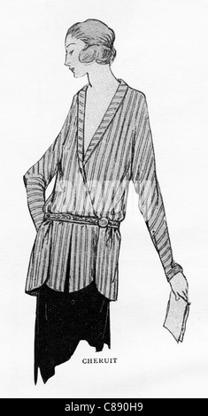 Mode-Illustration, ca. 1922. Silber und Lachs abgespeckte Seidenbluse von Designer Madeleine Chéruit (gest. 1935) Stockfoto