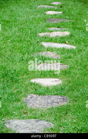 Sprungbrett in eine grüne Wiese in einem Garten Stockfoto