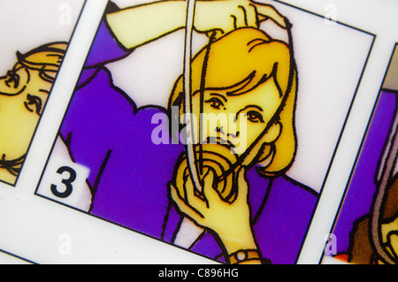 Nahaufnahme einer Airline-Sicherheit-Karte zeigt, wie der Sauerstoff Stockfoto