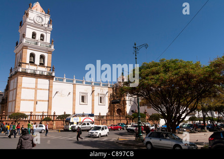 Sucre Kathedrale und Hauptplatz, Altstadt von Sucre, Bolivien (UNESCO Weltkulturerbe) Stockfoto