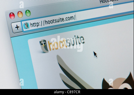 Nahaufnahme von Hootsuite Logo wie auf ihrer Website zu sehen. (Nur zur redaktionellen Verwendung: print, TV, e-Book und redaktionelle Webseite). Stockfoto