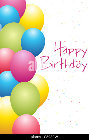Illustration der Geburtstagskarte mit Haufen Luftballons Stockfoto