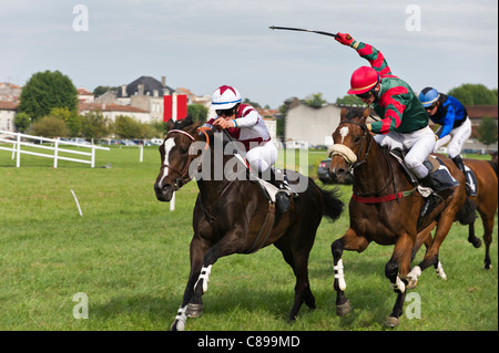 Pferderennen in Jarnac, Charente, Frankreich Stockfoto