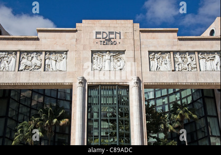 Art-Deco-Fassade des Teatro Eden, ehemalige Kino / Theater, heute Hotel Praça Dos Restauradores, Lissabon, Portugal Stockfoto