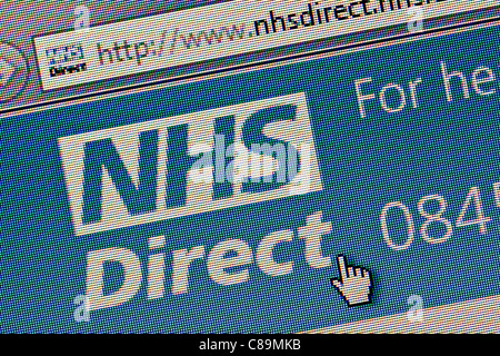 NHS Direct Logo und Website hautnah Stockfoto