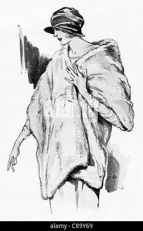 Mode-Illustration, ca. 1922. Breite Fell wickeln der Mandschu weißes Kaninchen. Stockfoto