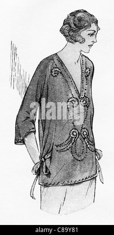 Mode-Illustration, ca. 1922. Jumper von Seide Schlauchverband Perlen von hand mit Stahl und Französisch Lophophore Perlen. Stockfoto