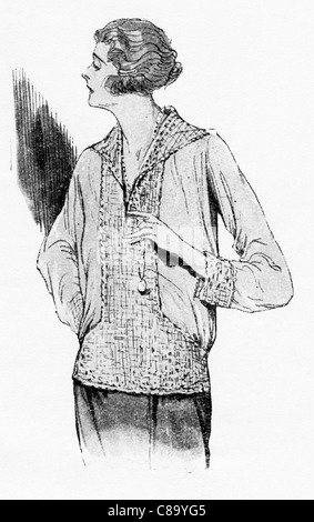 Mode-Illustration, ca. 1922. Über Bluse in Crêpe de Chine Hand häkeln entsprechend getrimmt. Stockfoto