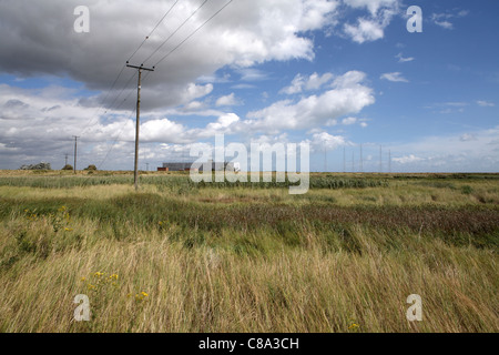 Telegraph Beiträge und Radarstation hinter Orford Ness National Nature Reserve, auf die Suffolk Heritage Coast, East Anglia, England Stockfoto