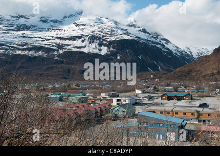 Mit Blick auf die Stadt, Valdez, Alaska. Stockfoto