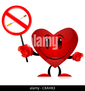 Illustration des Teufels Herz mit keine Rauchen Beschriftung auf weißem Hintergrund Stockfoto