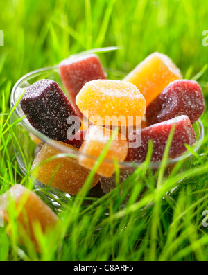 Obstschale Pasten auf dem Rasen Stockfoto