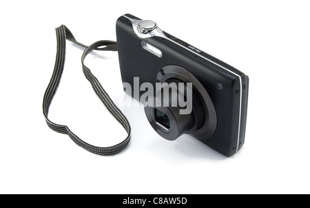 Schwarz Digitalkamera ist auf einem weißen Hintergrund isoliert Stockfoto