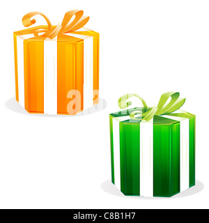 Abbildung von Geschenk-Boxen auf weißem Hintergrund Stockfoto