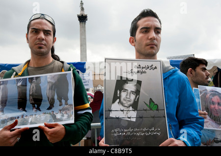 Iranischen Protest in London über Folter und Gefangenschaft der Bürgerinnen und Bürger im Iran Stockfoto