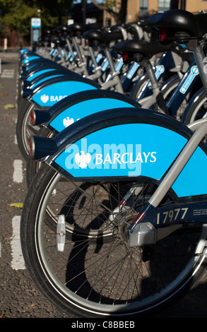 London-Zyklus Leihräder gesponsert von Barclays. Shoreditch, London. VEREINIGTES KÖNIGREICH. Stockfoto