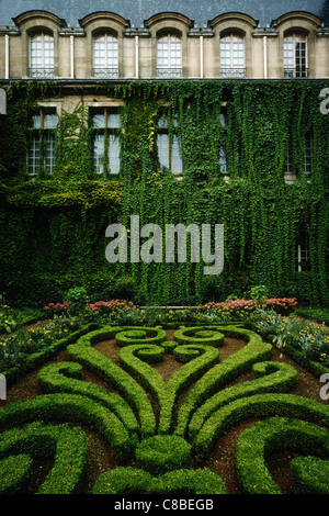 Paris. Frankreich. Formaler Garten / Innenhof des Musée Carnavalet, rue de Sevigne 3. Arrondissement. Stockfoto