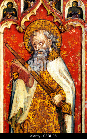 Filby, Norfolk, Lettner, St. Paul mit männlichen Schwertheiliger Heiligen englischen mittelalterlichen Bildschirme Malerei Gemälde gemalt panel Stockfoto