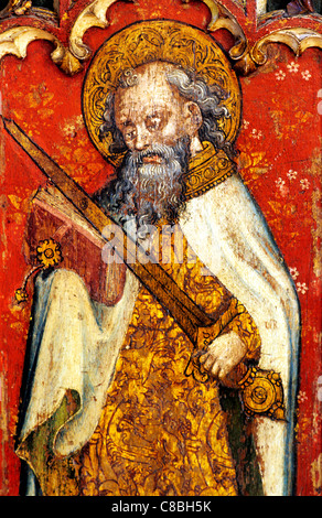 Filby, Norfolk, Lettner, St. Paul mit männlichen Schwertheiliger Heiligen englischen mittelalterlichen Bildschirme Malerei Gemälde gemalt panel Stockfoto