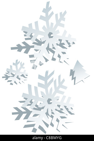 Ausschnitt-Papier-Schneeflocken in weiß Stockfoto
