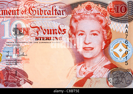 Gibraltar 10 zehn Pfund Banknote. Stockfoto