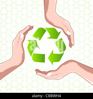 Illustration des Papierkorb-Symbol mit den Händen auf weißem Hintergrund Stockfoto