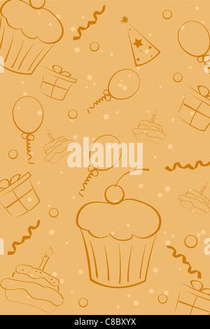 Illustration der skizzenhaften Geburtstagskarte auf weißem Hintergrund Stockfoto