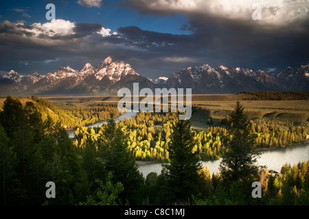 Morgen in den Grand Teton von the Snake River Overlook aus gesehen Stockfoto