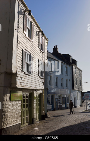 Am frühen Morgen Licht auf alte Gebäude in Mevagissey UK Stockfoto