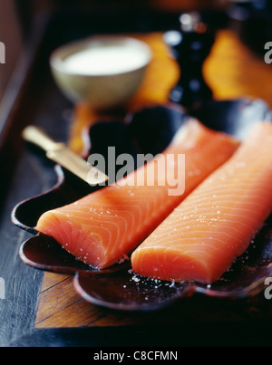 roher Lachs Filets Stockfoto