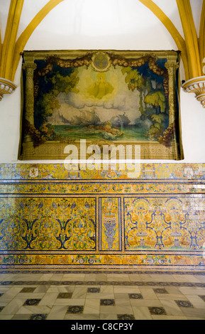 Wandbehang / Wandteppich / Tapisserien & Keramikfliesen. Sala de Tapises (Gobelin-Zimmer). Real Alcazar De Sevilla / Spanien Sevilla. Stockfoto