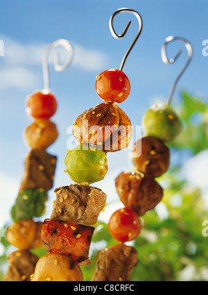 Fleisch und Kastanien-Spieße Stockfoto