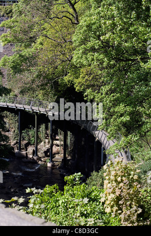 Die Millennium Bridge und Gehweg über den Fluß Goyt neue Mühlen Derbyshire England Stockfoto