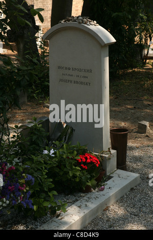 Grab des russischen Dichters und den Nobelpreis Nobelpreisträger Joseph Brodsky auf dem Friedhof San Michele in Venedig, Italien. Stockfoto