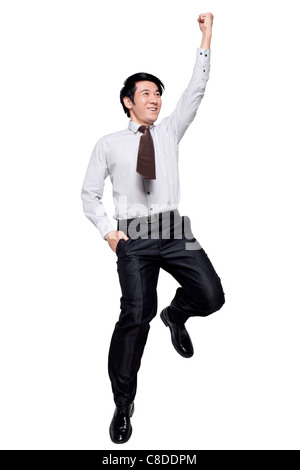 Aufgeregt Geschäftsmann in die Luft springen Stockfoto