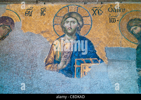 Figur des Christus, Detail vom Deesis Mosaik auf der Süd-Tribüne, Haghia Sophia, Istanbul, Türkei Stockfoto