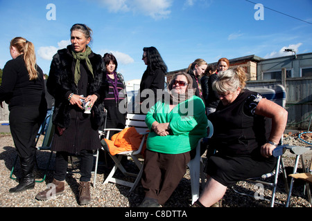 Dale Farm Website vor der Räumung, ein Roma-Zigeuner und irischer Reisender Standort Marmorkrebs Hill, Essex, Großbritannien Stockfoto