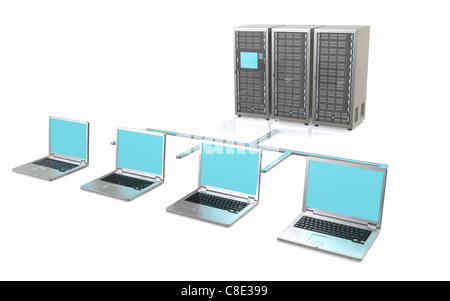 3 Server-Racks und Laptops Stockfoto