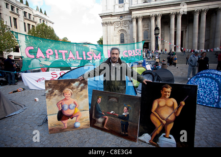 London, UK, 20.10.2011. Demonstranten Camp auf dem Gelände des St. Pauls Cathedral in der financial District von zentralen London Quadratmeile zu besetzen. Der Protest-Camp ist Teil des besetzen die London Stock Exchange-Bewegung hatte die Gruppe soll Paternoster Square zu besetzen. Stockfoto