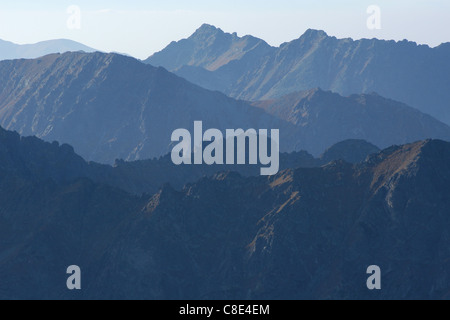 Blick vom Gipfel des Likavka Vysoka Peak (2.428 m) in der hohen Tatra, Slowakei. Stockfoto