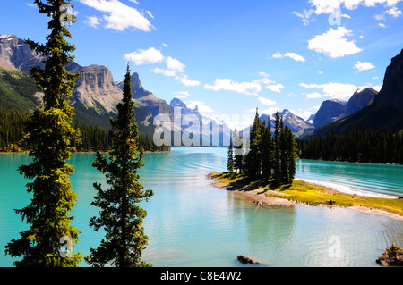 Spirit Island im Maligne Lake, Jasper, Kanada Stockfoto
