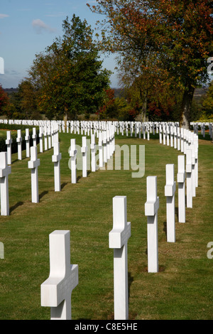 Reihen von Grabsteinen auf dem Cambridge American Cemetery Stockfoto