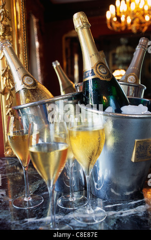 Flasche Sekt in einem Eiskübel Stockfoto