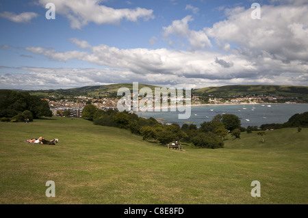 Blick über Swanage Bay auf der Isle of Purbeck, Dorset, England, UK Stockfoto