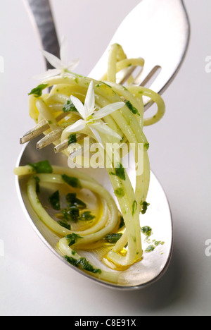 Spaghetti mit Knoblauch-Pesto Bären- Stockfoto