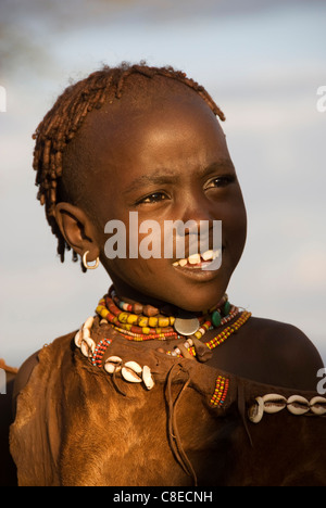 Elk200-5513v Äthiopien, Omo-Tal, Hamer Stamm, Mädchen Stockfoto